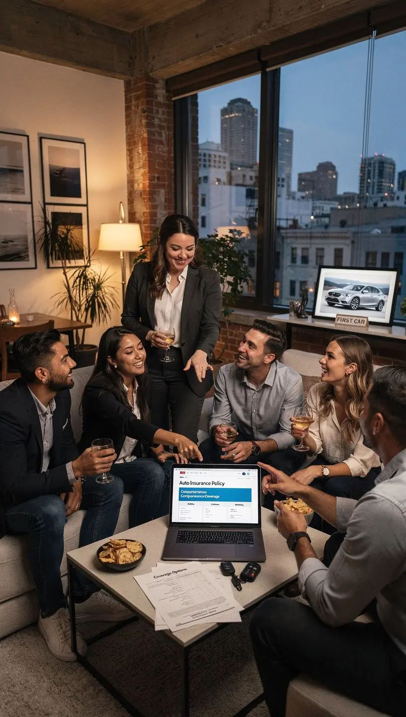 Zabezpieczenie pojazdu na tle krajobrazu miejskiego.