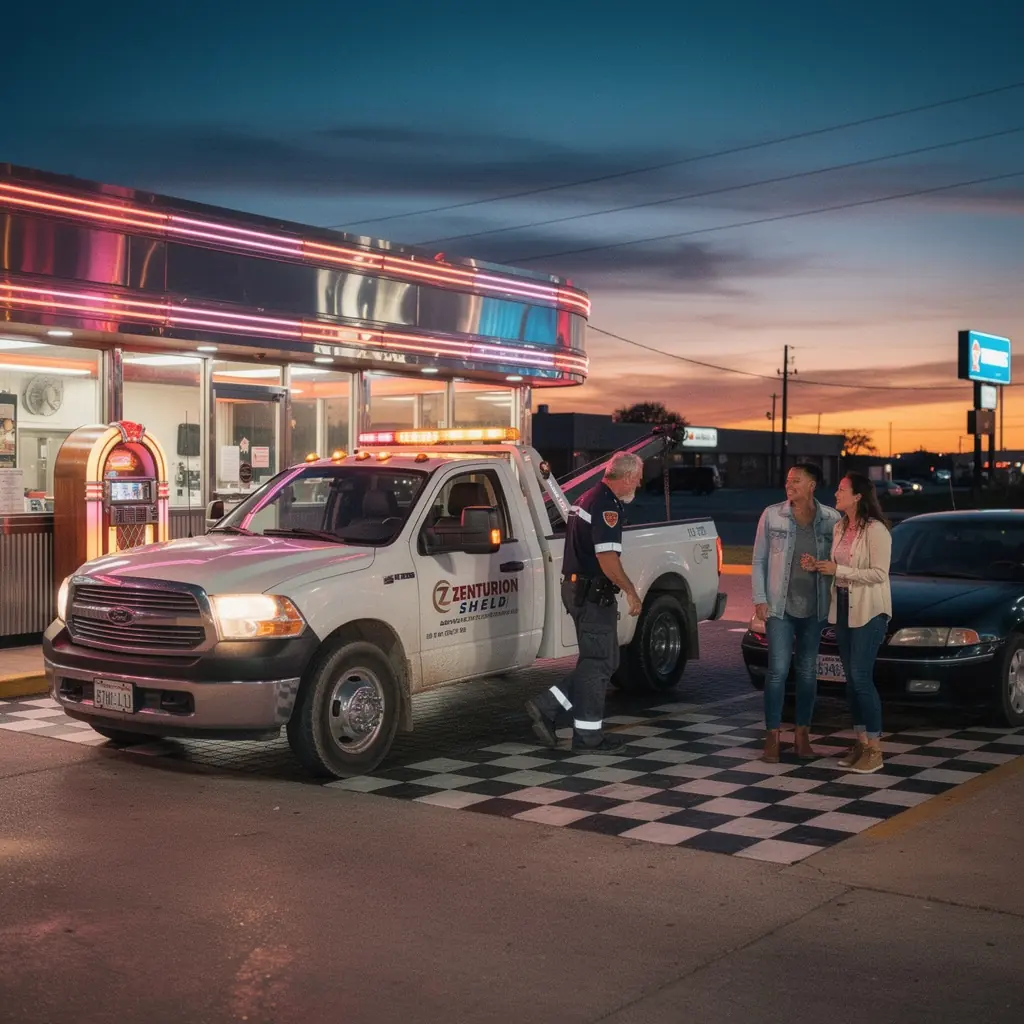 Pojazd z logo ubezpieczenia i holowania.